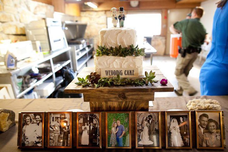 Wooden wedding cake stand decor on cake table