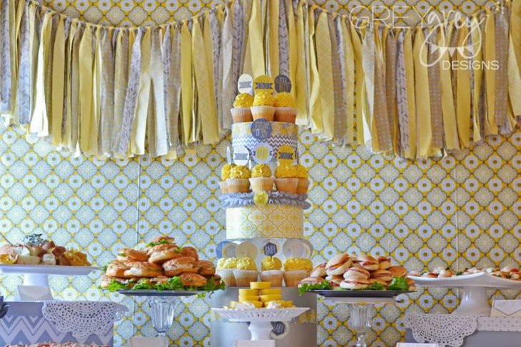 Yellow And Gray Baby Shower Food Table