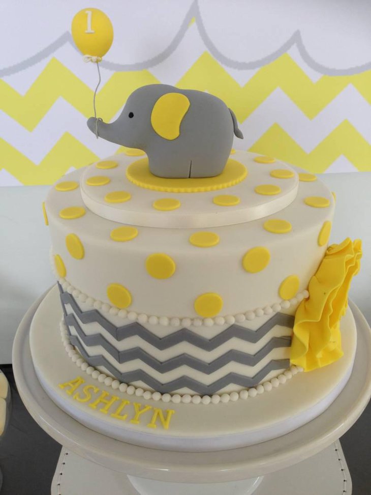 Yellow And Gray Chevron Elephant Cake