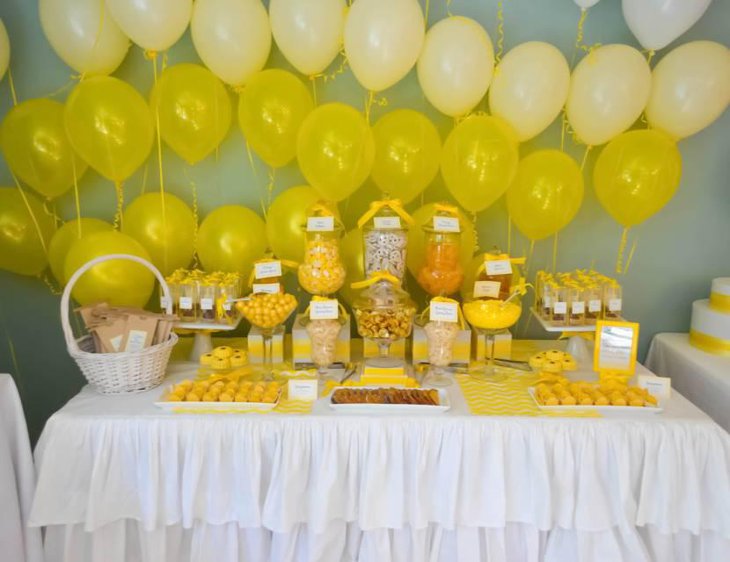 Yellow Ballon Backdrop And Yellow Candies for Dessert Table