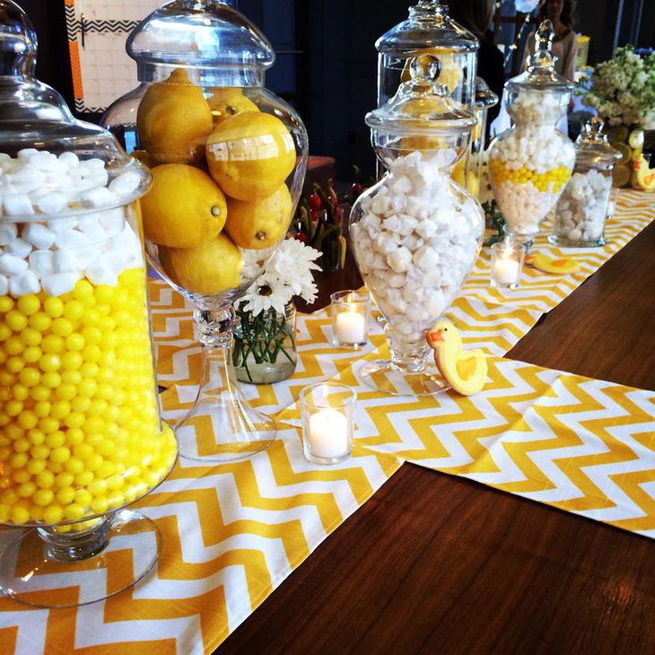 Yellow Chevron Table Runners with Lemon Centerpieces