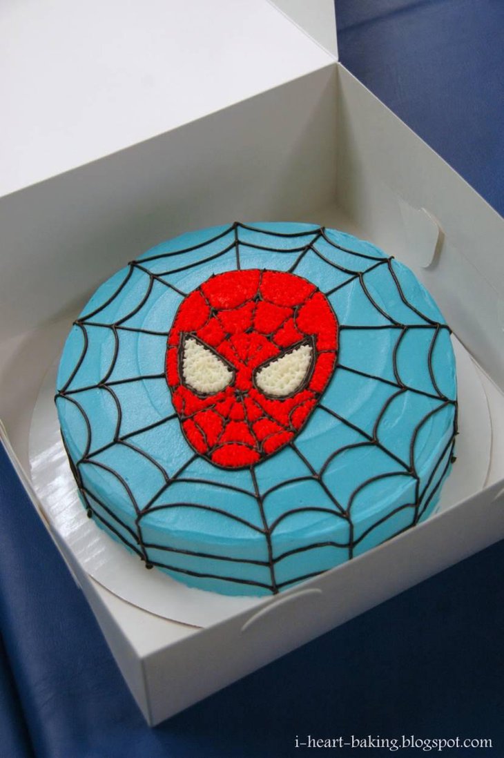 Yummy Blue Cake With Spiderman Face
