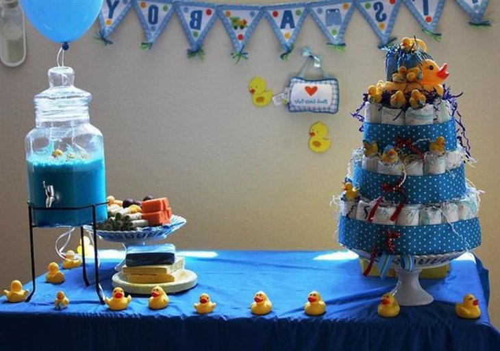 A cute duck baby shower diaper cake