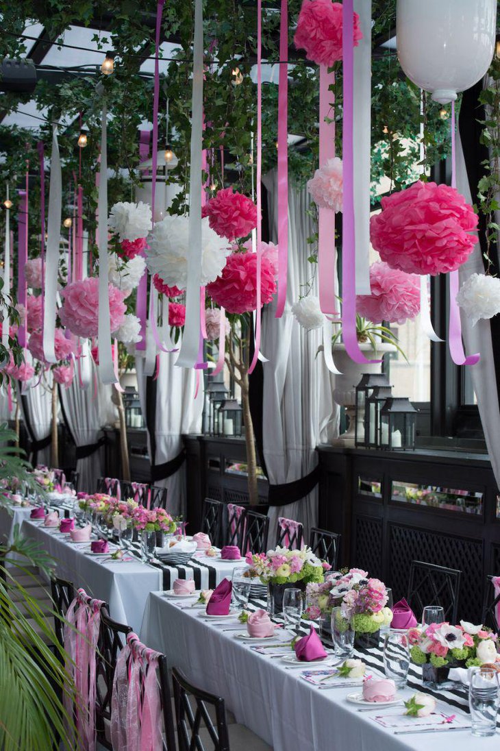 A serene garden themed bridal shower table decor