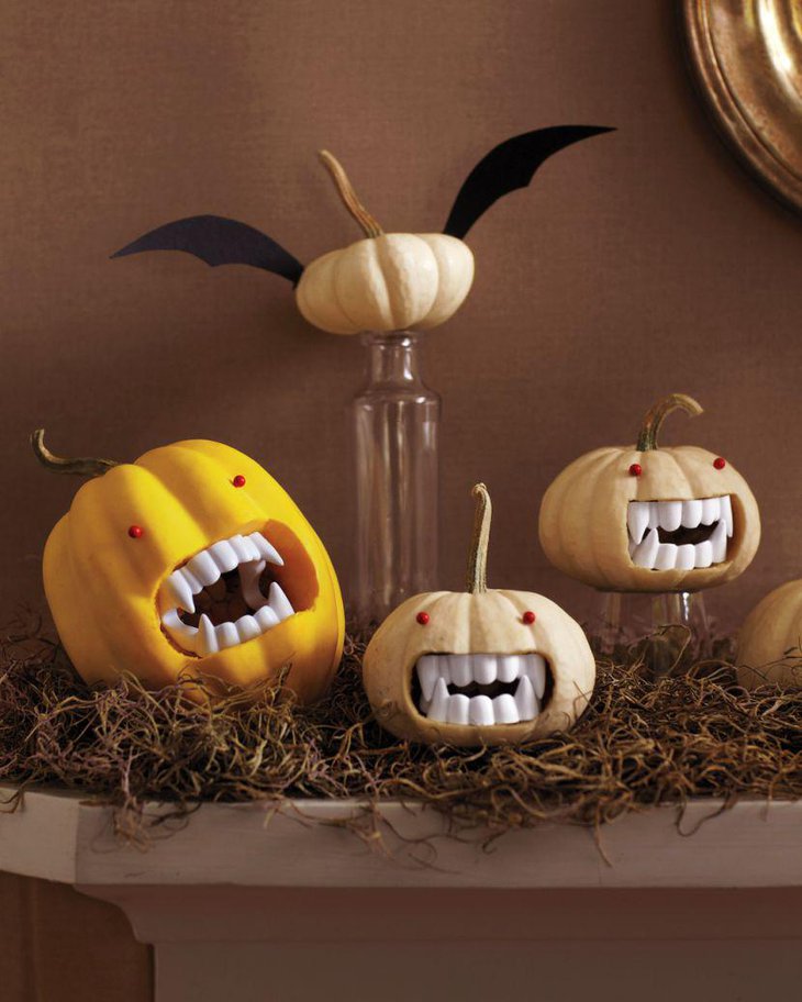 A spooky monster pumpkins display