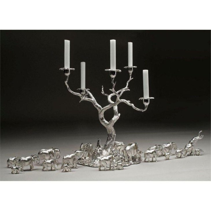 Acacia tree candelabra centerpiece in silver