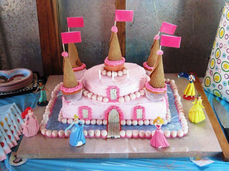 Adorable Disney princess castle birthday cake