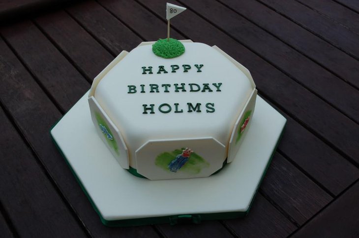 Adorable golf cake on 80th birthday table