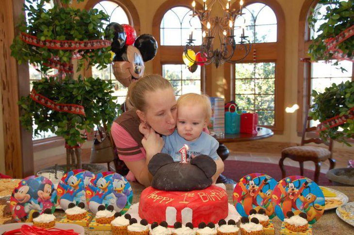 Adorable Mickey Mouse first birthday table decor