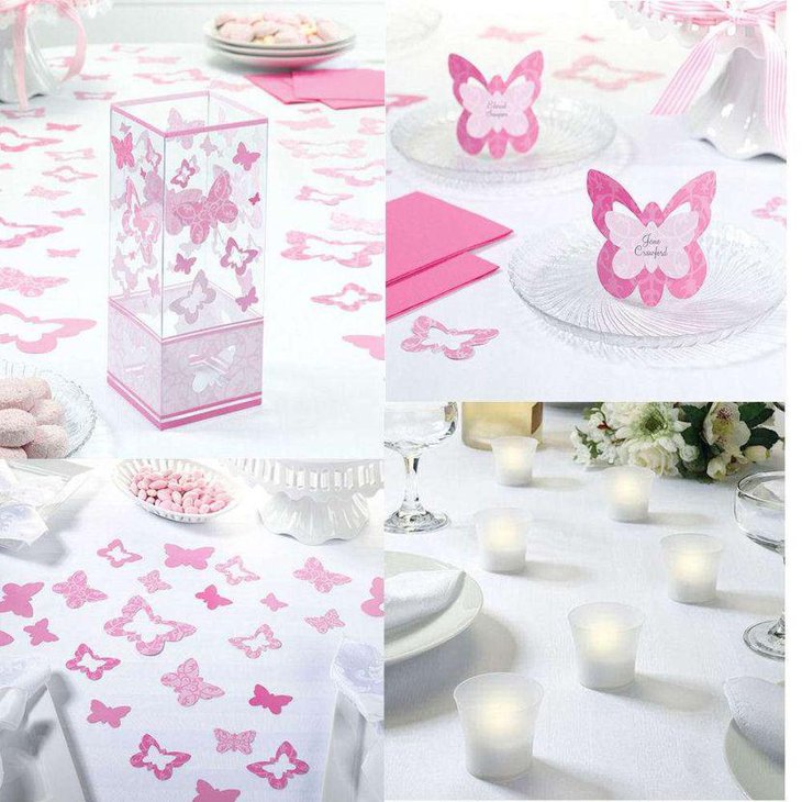 Adorable pink butterfly baby shower table decor
