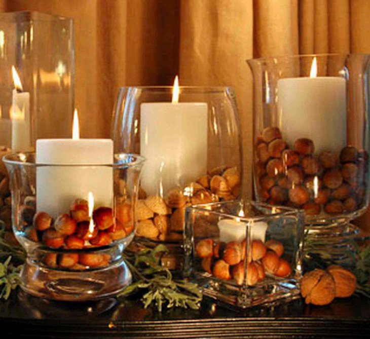 Amazing candle arrangement in glass holders for Thanksgiving table setup 2