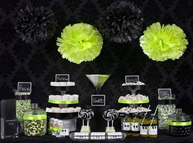 Amazing DIY chalkboard wedding candy table with green accents