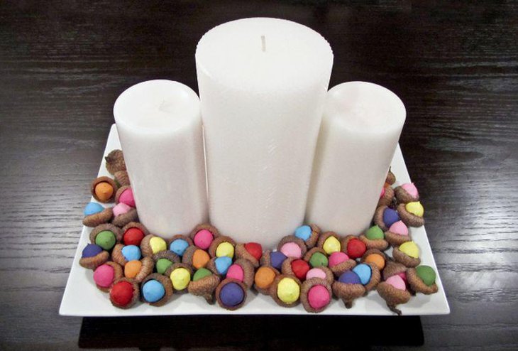 Amazing DIY Rainbow Acorn Table Centerpiece