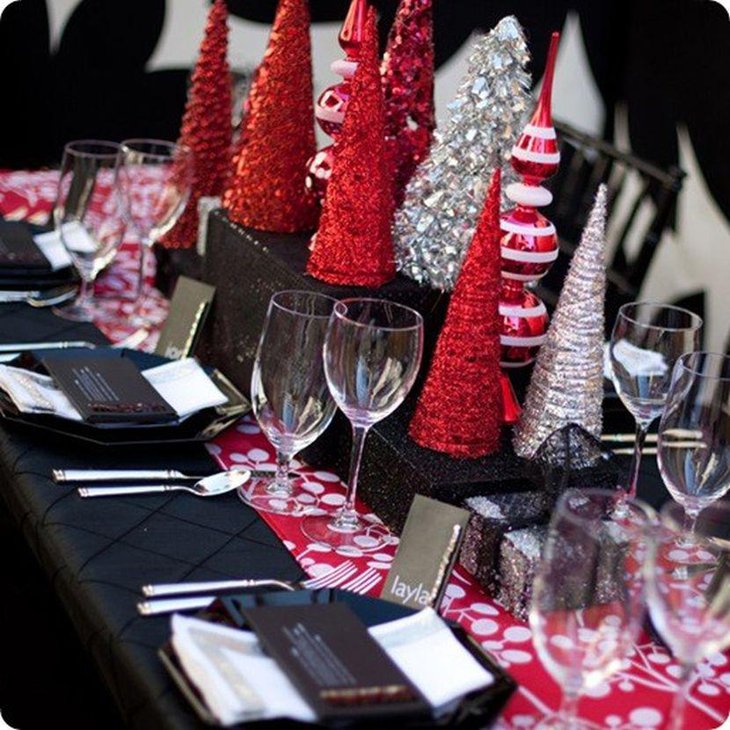 Amazing Red and Silver Fir Trees Adorning A Christmas Table