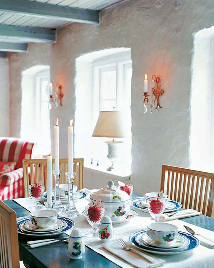 An elegant red and white accented holiday table