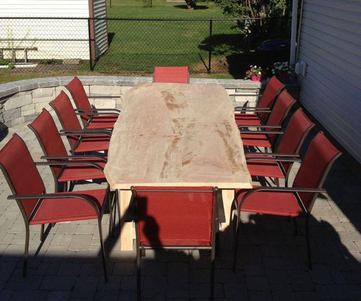 An outdoor DIY dining table with live edge