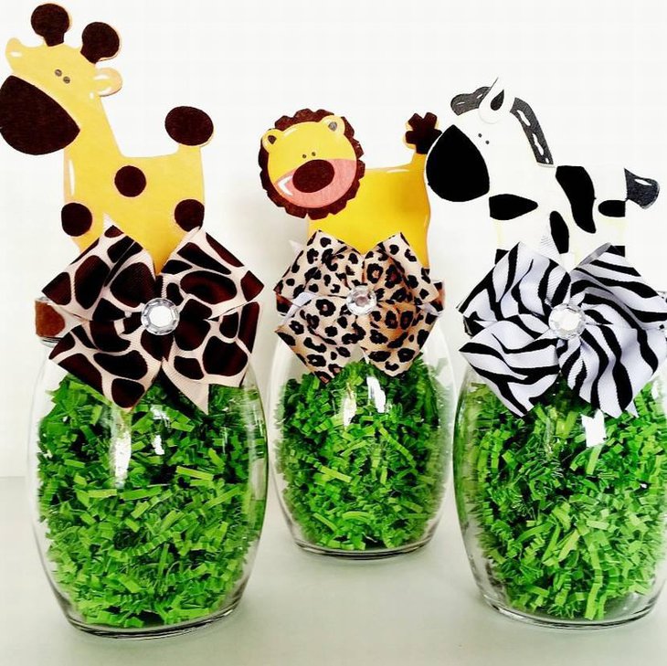Animal Themed Decor For Baby Shower In Mason Jars