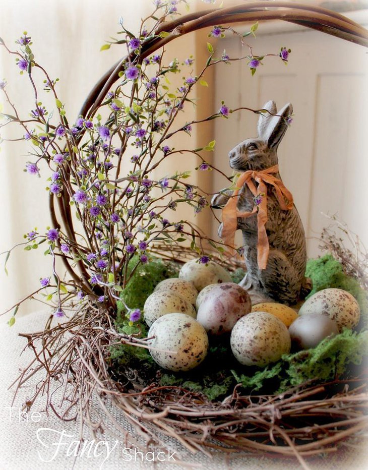 Artistic Bunny in a Nest Easter Table Centerpieces