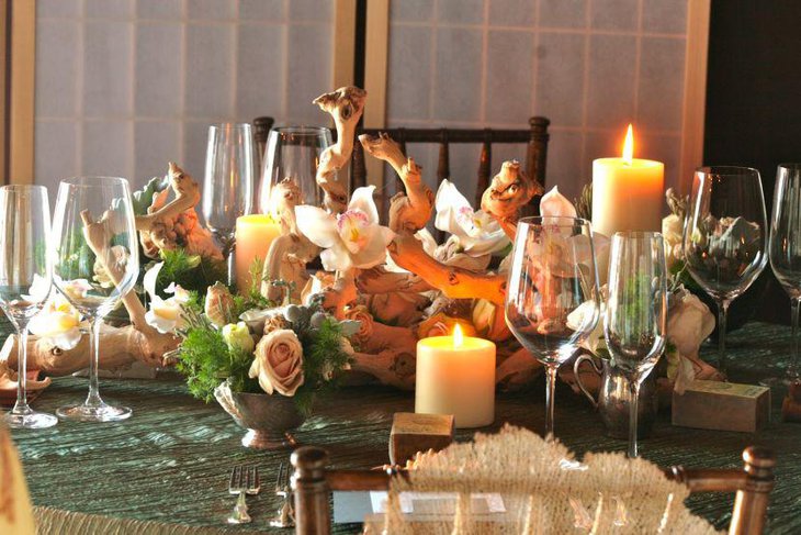 Astonishing driftwood wedding centerpiece for a beach themed wedding