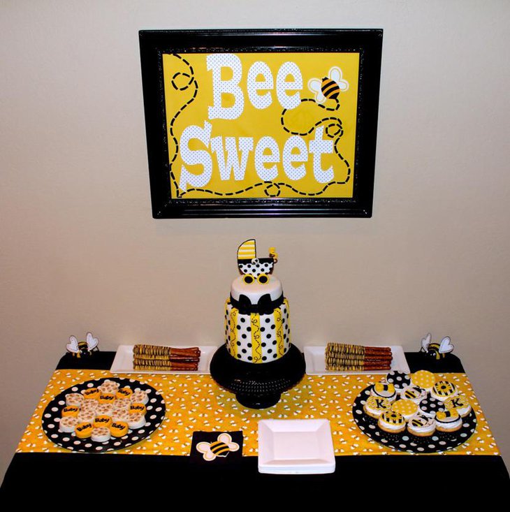 Attractive Bee Themed Baby Shower Dessert Table