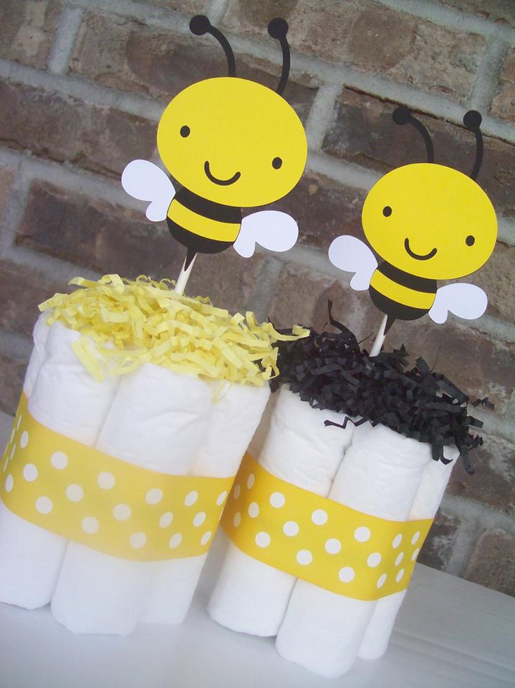 Attractive Bee Themed Baby Shower Diaper Table Centerpiece