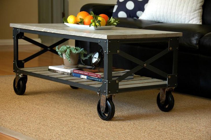 Attractive Coffee Table with Casters and Marble Top