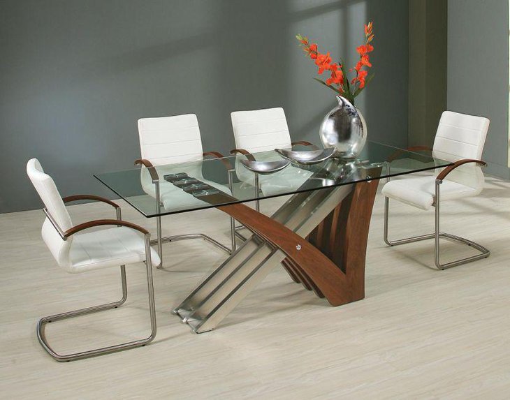 Awesome rectangular glass top dining table and wooden table legs