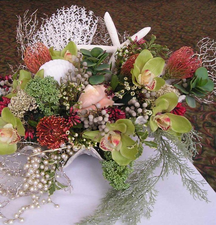 Beach inspired wedding table centerpiece