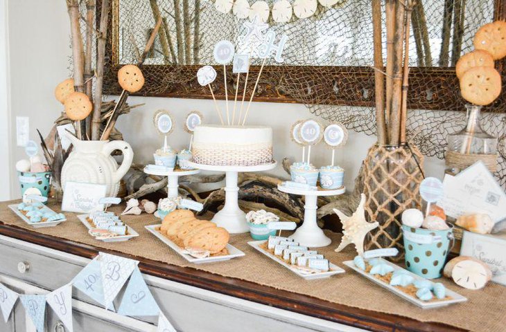 Beach themed dessert birthday table for adults