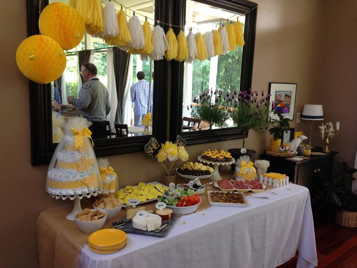 Beautiful Bee Themed Baby Shower Buffet Table
