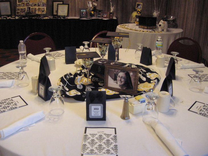 Beautiful black accented graduation centerpiece