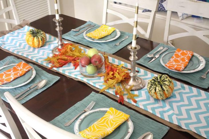 Beautiful Burlap Table Runner with Chevron Theme