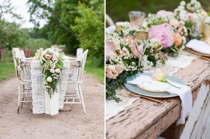 Beautiful Floral Wedding Table Runner Idea