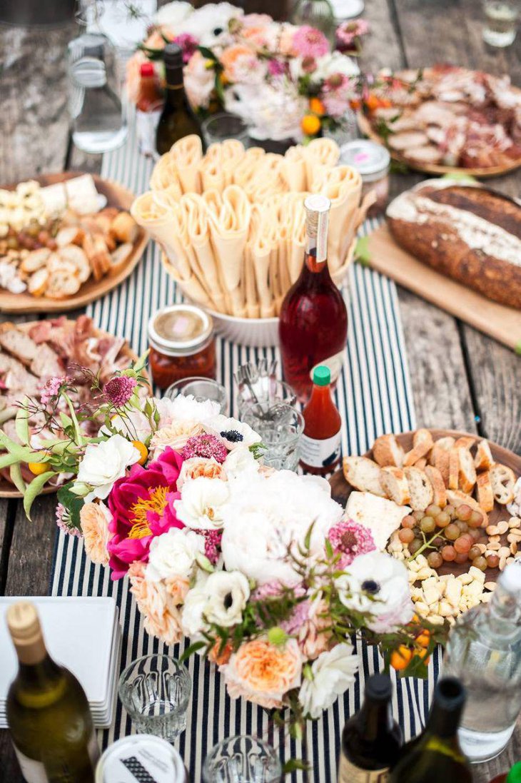 Beautiful food table setup for garden party