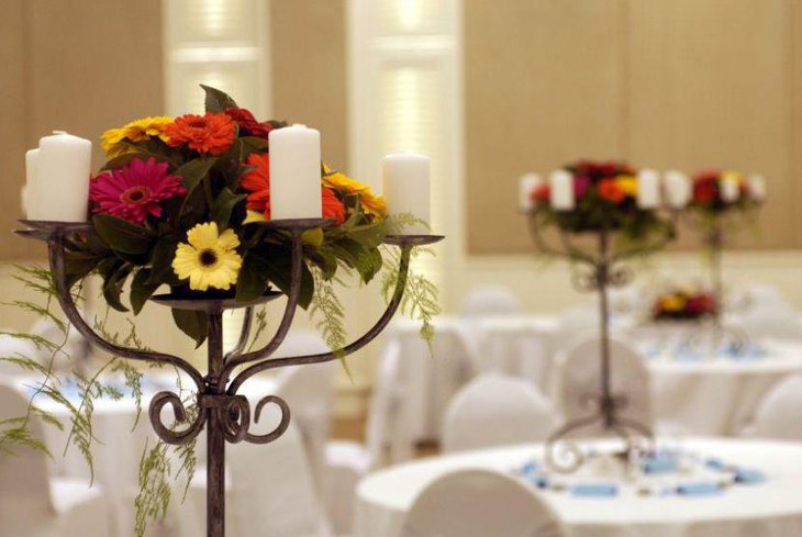Beautiful metal candelabra wedding table centerpiece