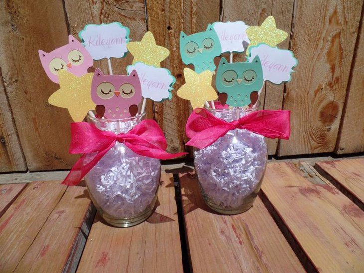 Beautiful owl vase centerpiece for girl baby shower