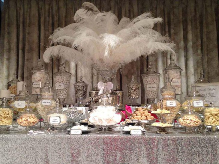 Beautiful silver and white wedding candy table