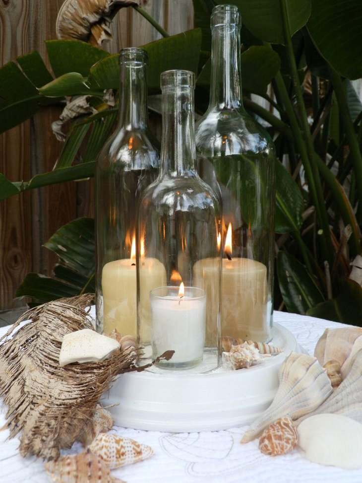 Beautiful Triple Wine Bottle Candleholder Hurricane Lamp Wedding Centerpiece