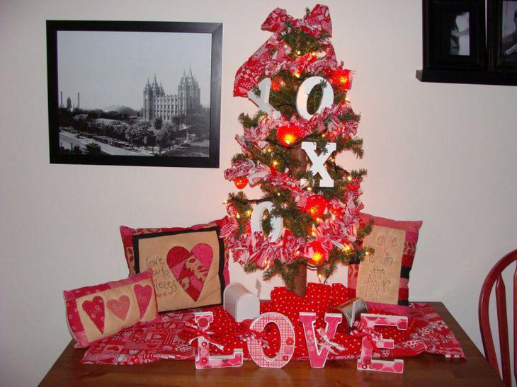 Beautiful Valentine tree centerpiece on table