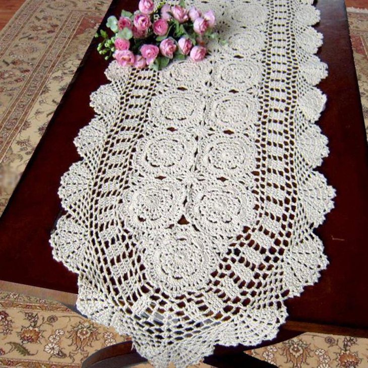 Beautiful Valentines crochet table runner