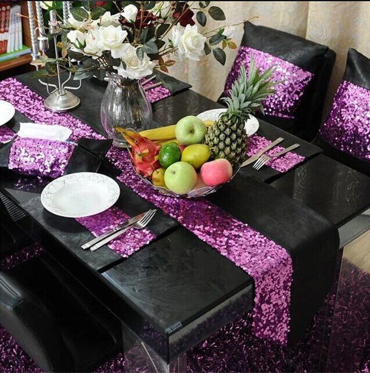 Black and Shimmering Purple Wedding Table Runner