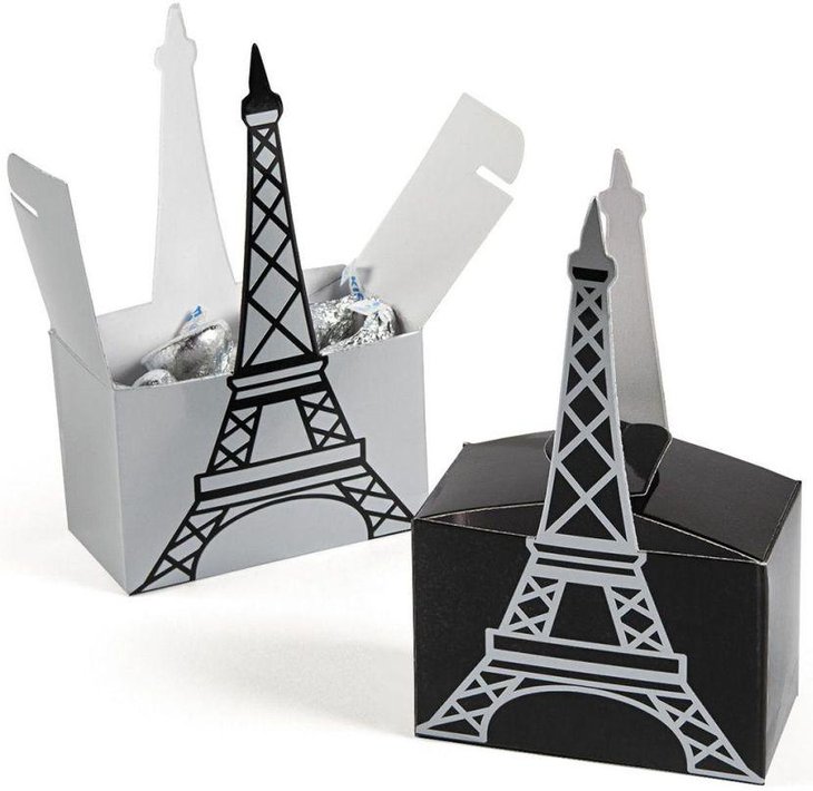 Black and white Eiffel Tower chocolate favor boxes