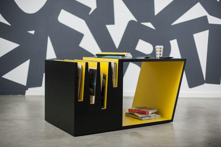 Black and yellow coffee table with storage