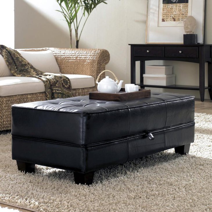 Black Rectangle Coffee Table and Ottoman