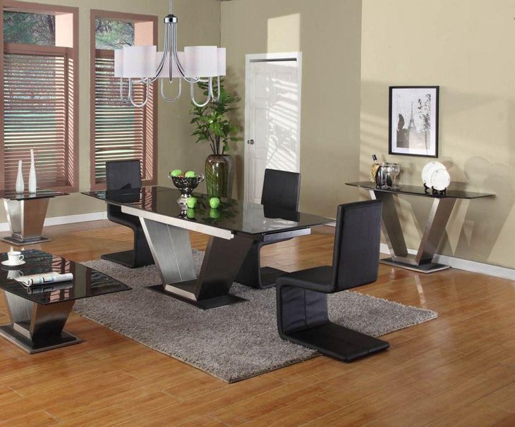 Black rectangle granite dining table set for dining rooms
