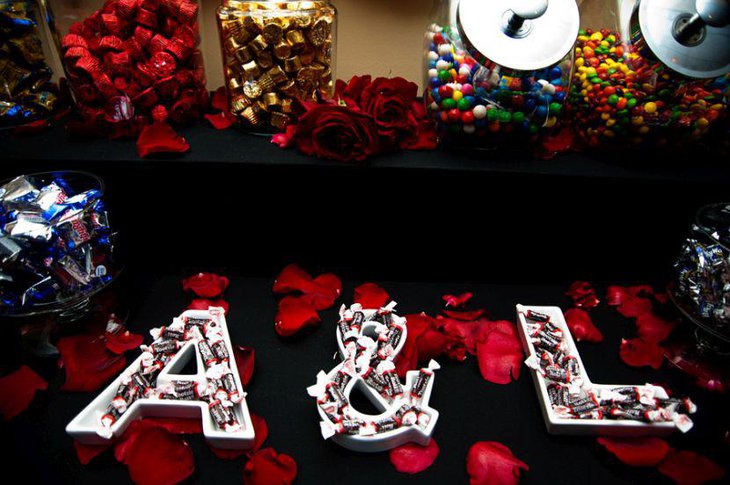 Black white and red DIY wedding candy table