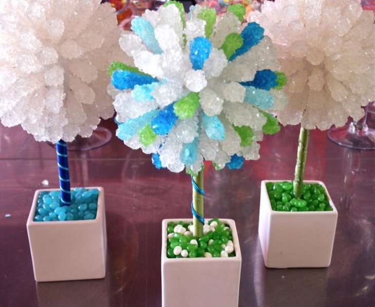 blue and white Candy Centerpieces
