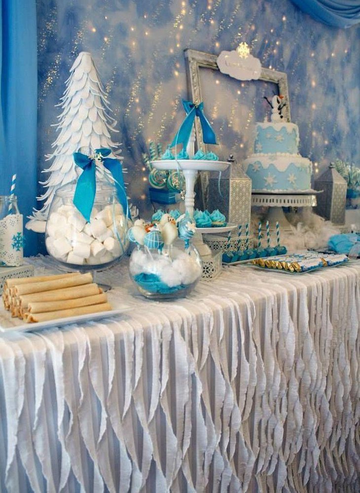 Blue and white Fairytale themed Kids Christmas dessert table