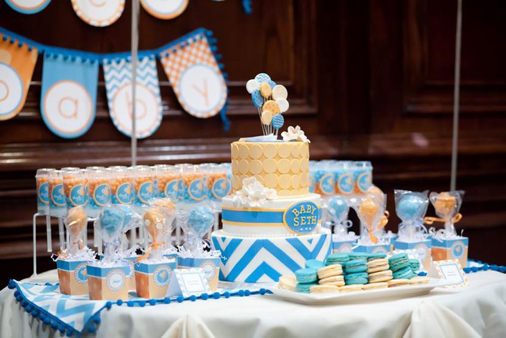 Blue Chevron Table Runner with Delicate Border