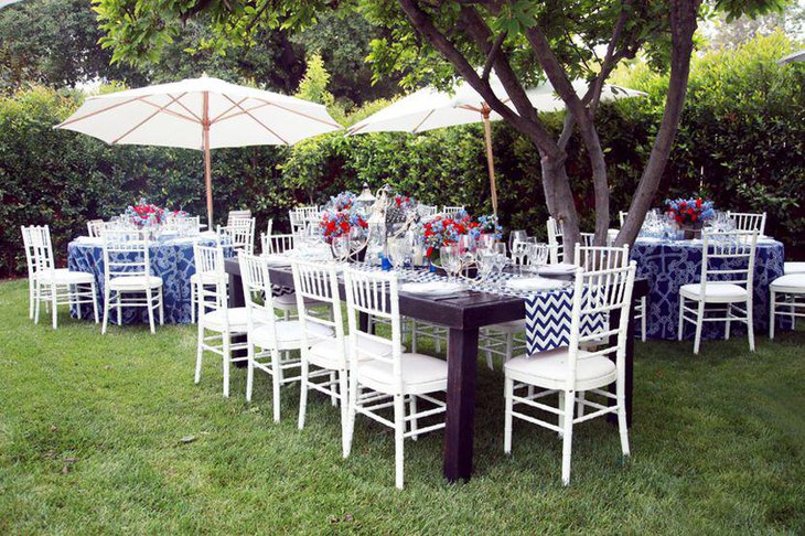 Blue themed nautical baby shower table decor